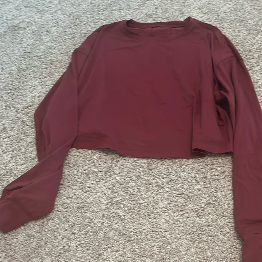 maroon, lululemon, long sleeve, half top